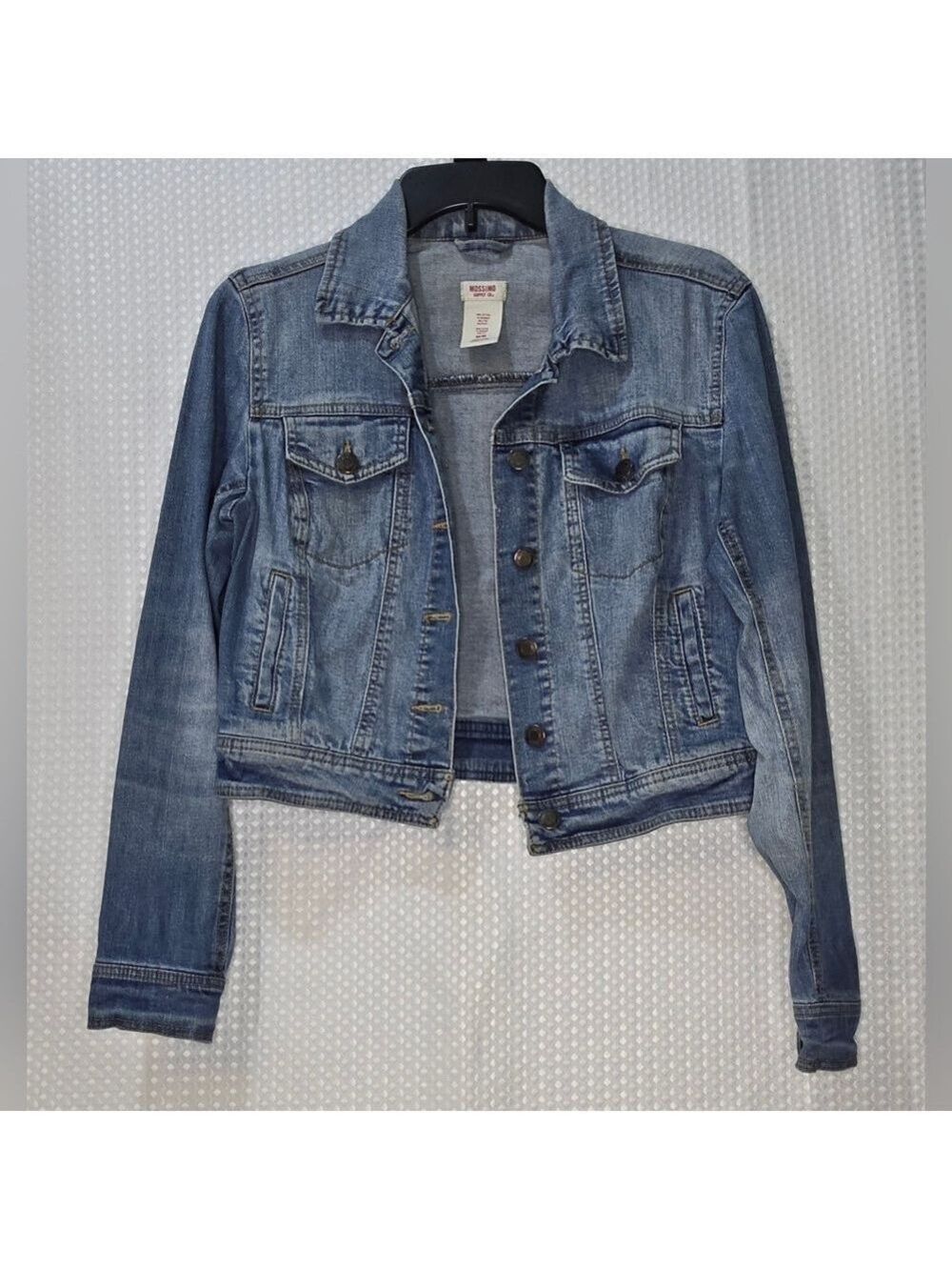 Mossimo Cropped Trucker Jacket Classic Blue Jean Jacket Casual Layering - Picture 11 of 14